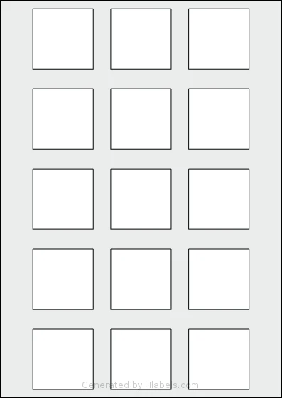 Tanex® TW-2015 template with 15 square 45 x 45 millimeter labels per sheet, on A4-size adhesive blank label sheets.