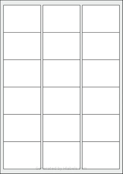 Tanex® TW-2018 template with 18 rectangular 63.5 x 46.6 millimeter labels per sheet, on A4-size adhesive blank label sheets.