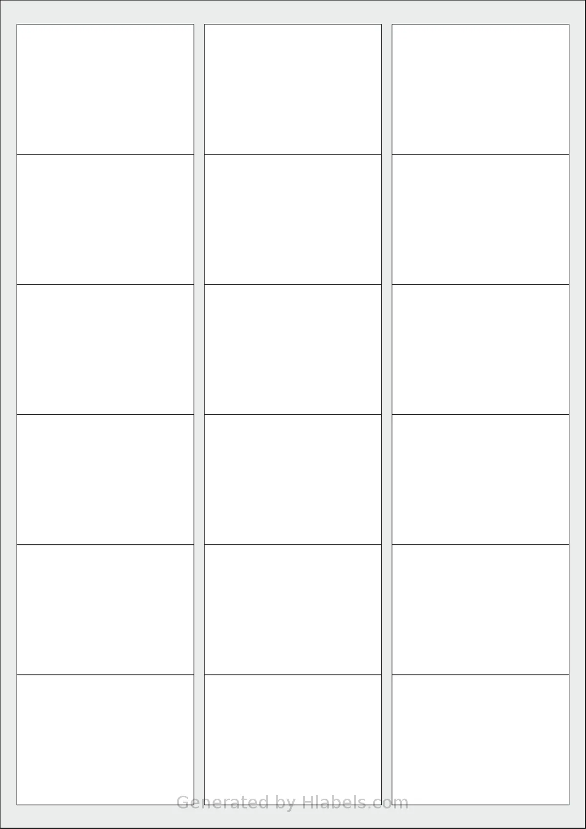 Tanex® TW-2018 template with 18 rectangular 63.5 x 46.6 millimeter labels per sheet, on A4-size adhesive blank label sheets.