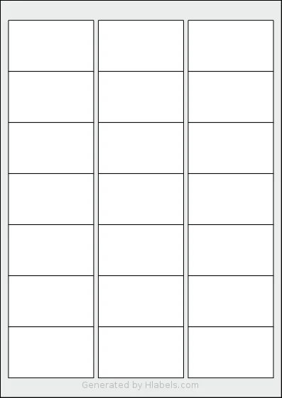 Tanex® TW-2021 template with 21 rectangular 63.5 x 38.1 millimeter labels per sheet, on A4-size adhesive blank label sheets.