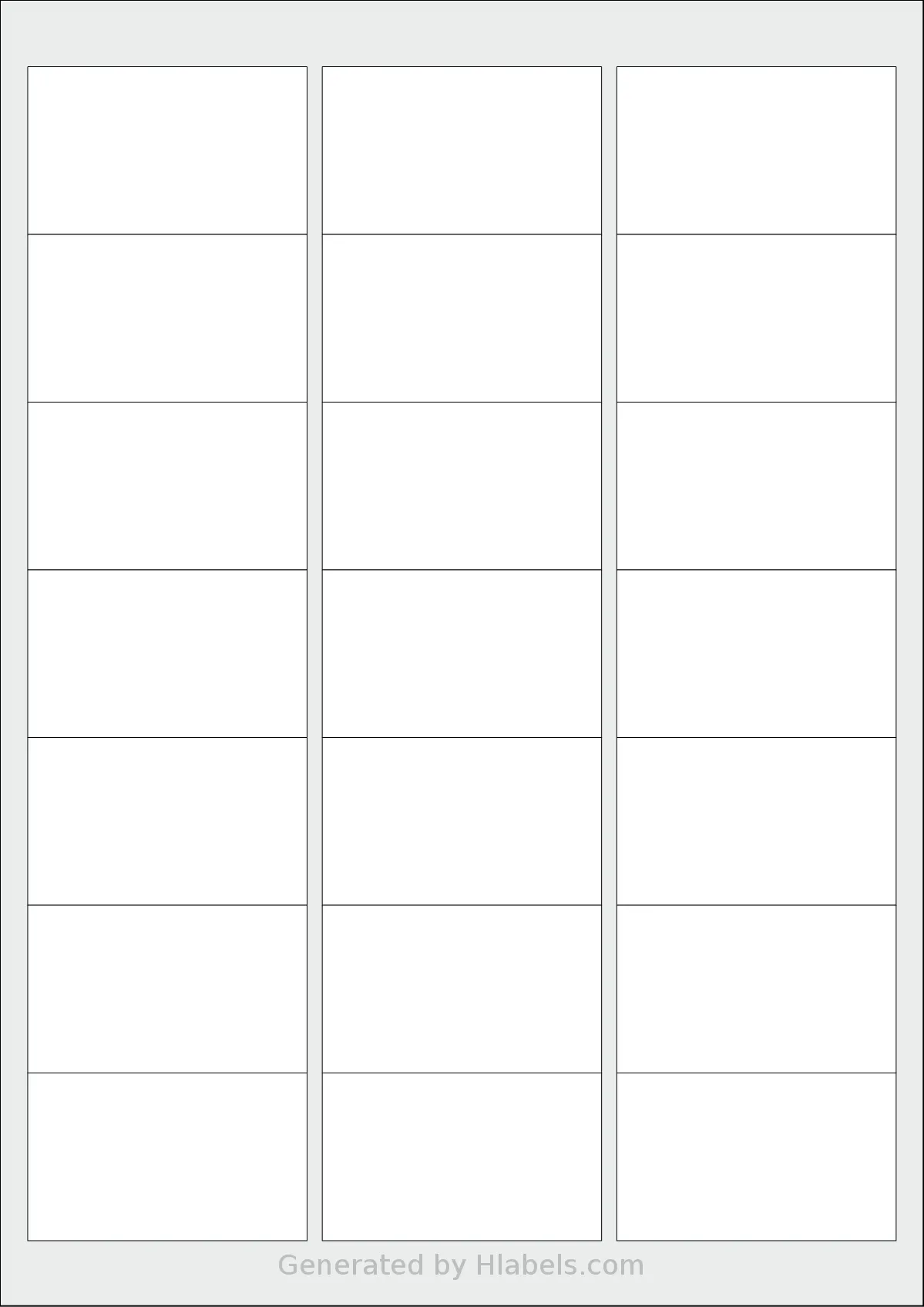 Tanex® TW-2021 template with 21 rectangular 63.5 x 38.1 millimeter labels per sheet, on A4-size adhesive blank label sheets.