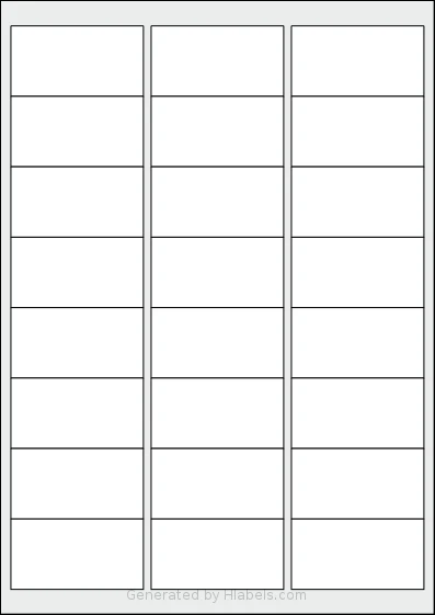 Tanex® TW-2024 template with 24 rectangular 64 x 34 millimeter labels per sheet, on A4-size adhesive blank label sheets.
