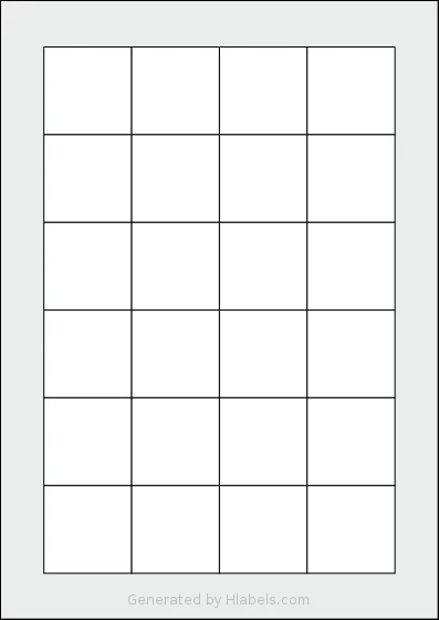 Tanex® TW-2042 template with 24 square 42 x 42 millimeter labels per sheet, on A4-size adhesive blank label sheets.