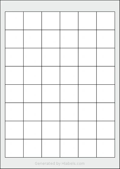 Tanex® TW-2048 template with 48 square 32 x 32 millimeter labels per sheet, on A4-size adhesive blank label sheets.