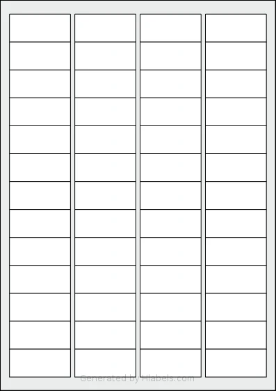 Tanex® TW-2052 template with 52 rectangular 46.4 x 21.2 millimeter labels per sheet, on A4-size adhesive blank label sheets.