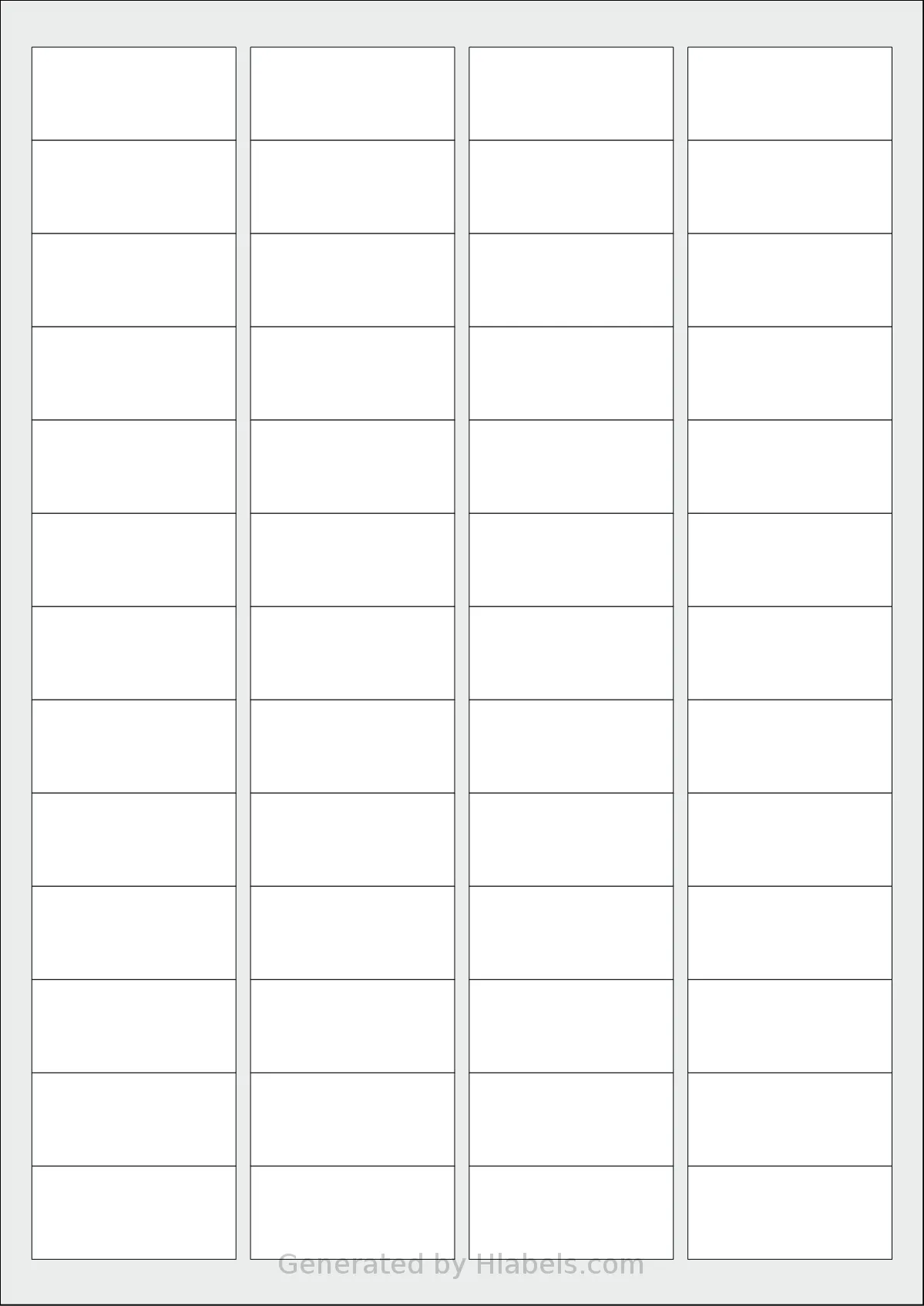 Tanex® TW-2052 template with 52 rectangular 46.4 x 21.2 millimeter labels per sheet, on A4-size adhesive blank label sheets.