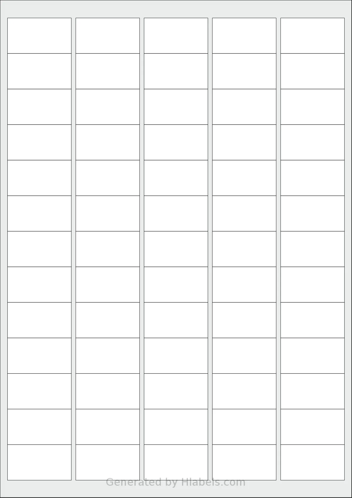 Tanex® TW-2065 template with 65 rectangular 38.1 x 21.2 millimeter labels per sheet, on A4-size adhesive blank label sheets.