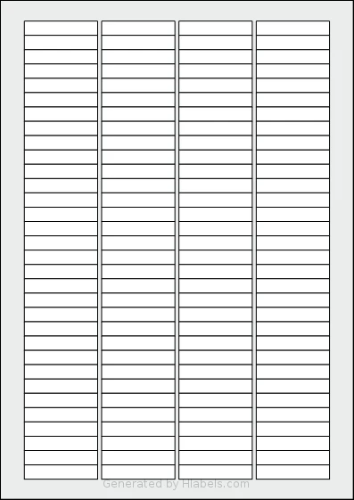 Tanex® TW-2096 template with 128 rectangular 43.5 x 8.5 millimeter labels per sheet, on A4-size adhesive blank label sheets.