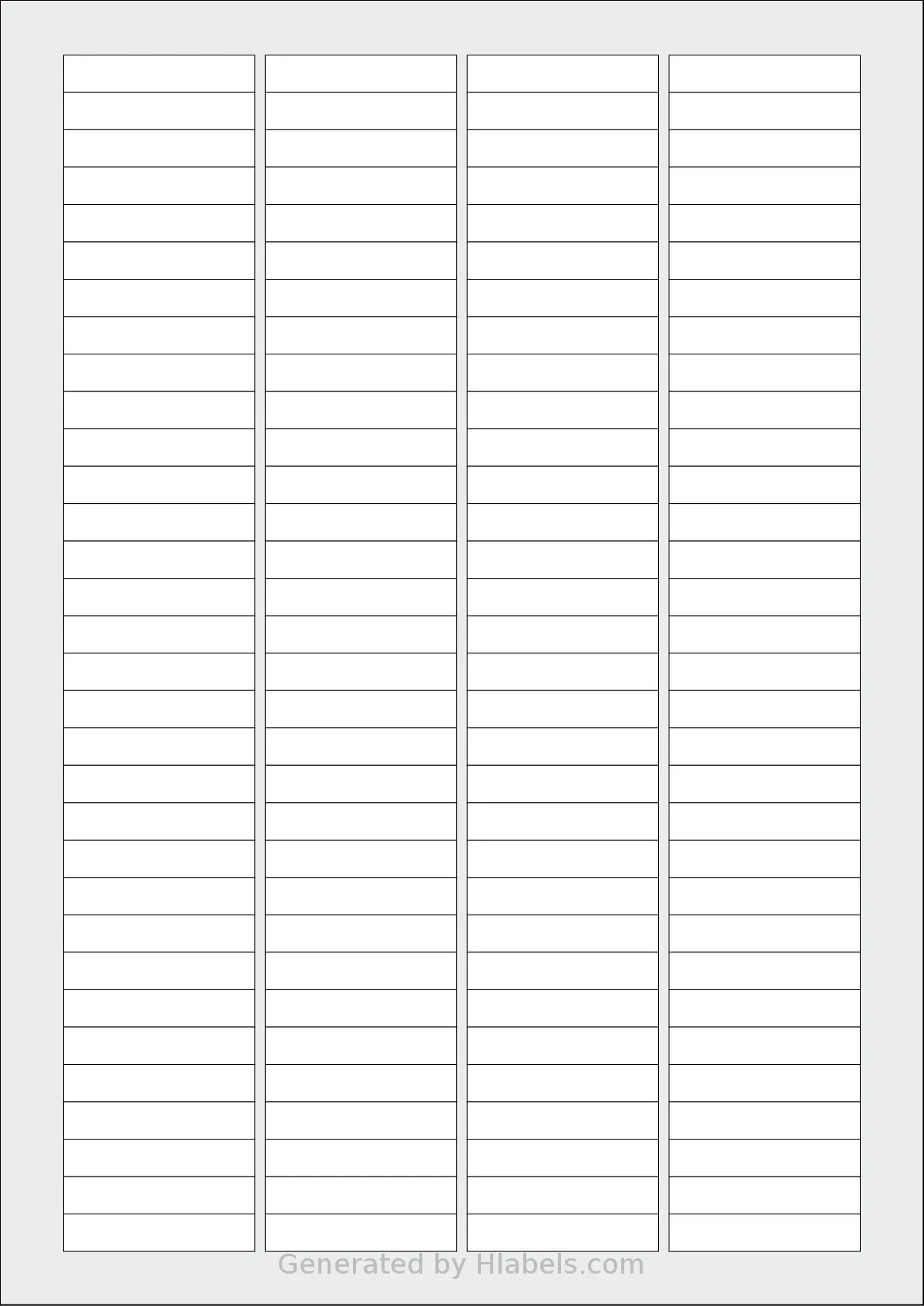 Tanex® TW-2096 template with 128 rectangular 43.5 x 8.5 millimeter labels per sheet, on A4-size adhesive blank label sheets.