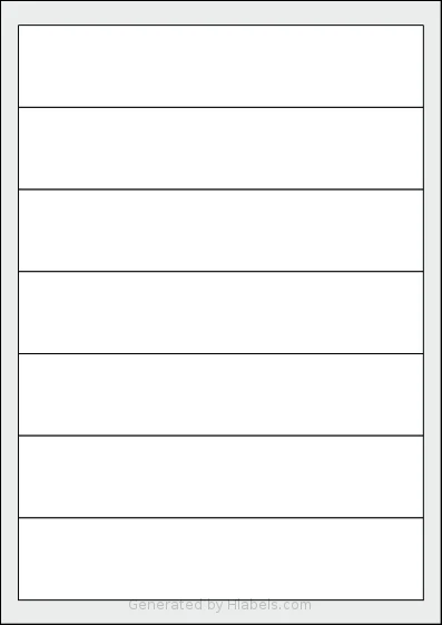 Tanex® TW-2107 template with 7 rectangular 192.5 x 39 millimeter labels per sheet, on A4-size adhesive blank label sheets.