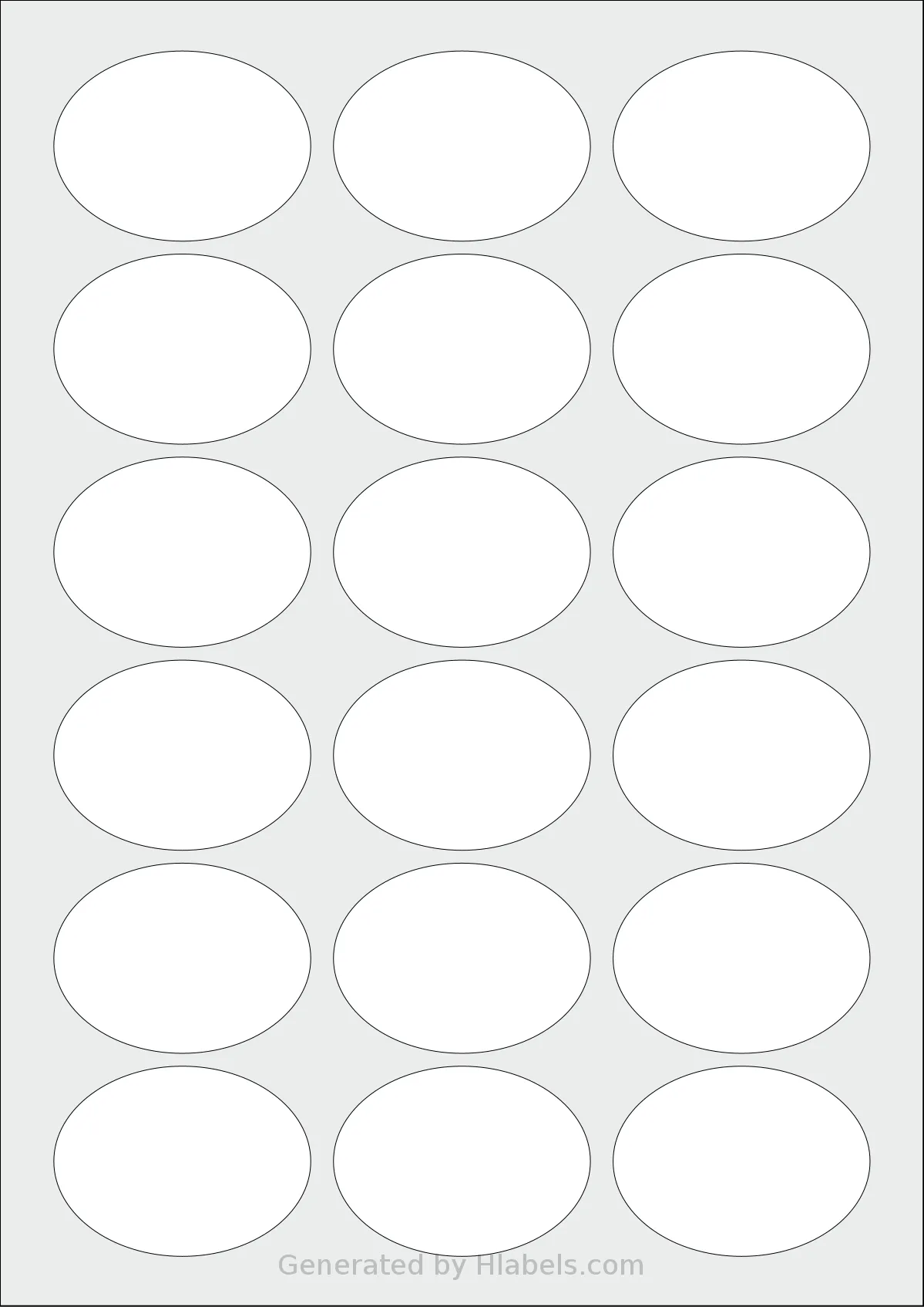 Tanex® TW-2118 template with 18 oval 58.4 x 43.2 millimeter labels per sheet, on A4-size adhesive blank label sheets.