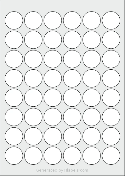 Tanex® TW-2130 template with 48 circle labels per sheet, each 30 millimeter in diameter, on A4-size adhesive blank label sheets.