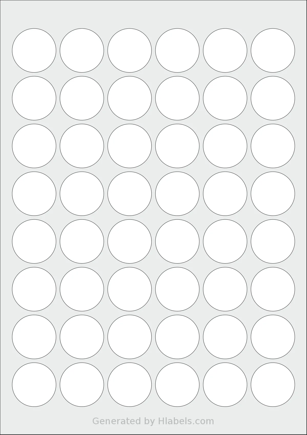 Tanex® TW-2130 template with 48 circle labels per sheet, each 30 millimeter in diameter, on A4-size adhesive blank label sheets.