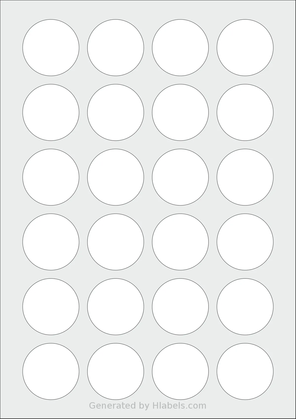 Tanex® TW-2140 template with 24 circle labels per sheet, each 40 millimeter in diameter, on A4-size adhesive blank label sheets.