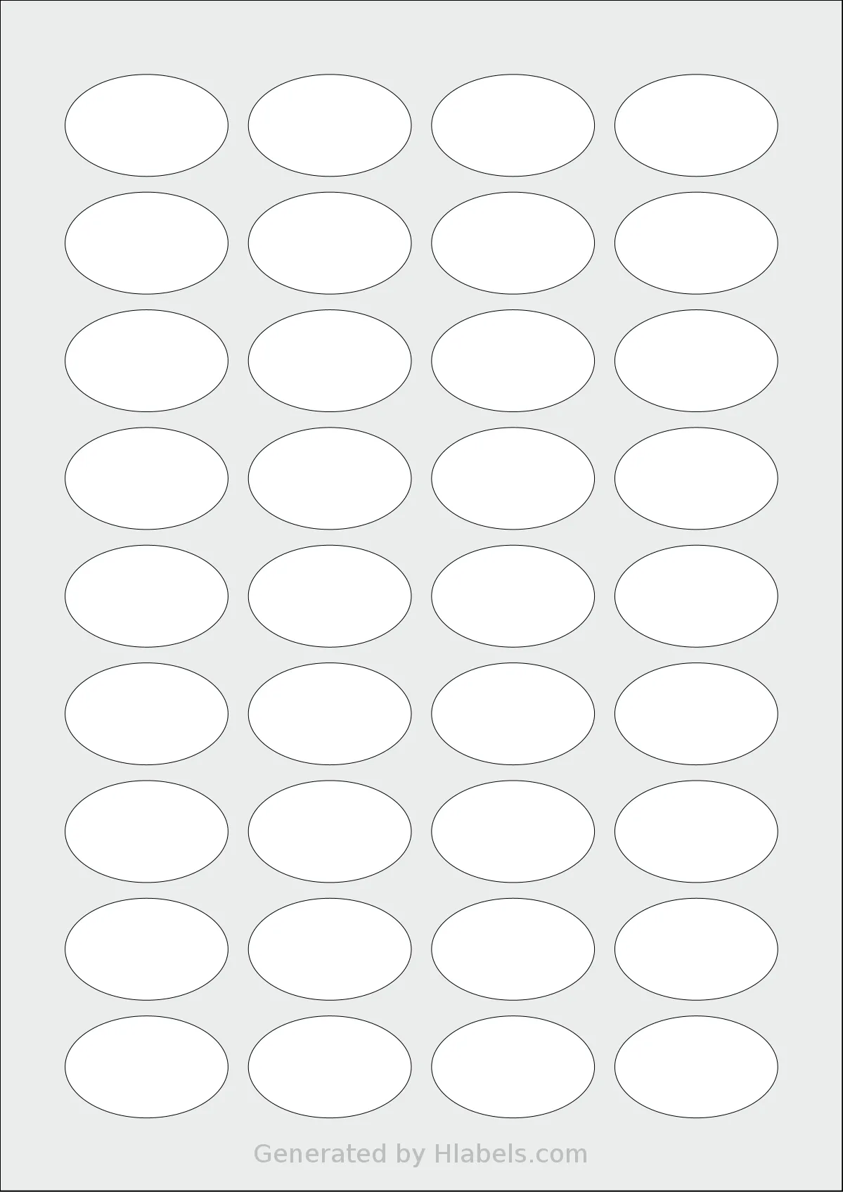 Tanex® TW-2148 template with 36 oval 40.6 x 25.4 millimeter labels per sheet, on A4-size adhesive blank label sheets.
