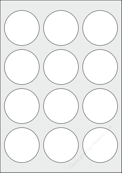 Tanex® TW-2160 template with 12 circle labels per sheet, each 60 millimeter in diameter, on A4-size adhesive blank label sheets.