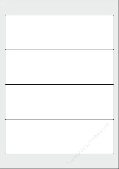 TopstickLabels® Topstick-8413 template with 4 rectangular 192 x 61 millimeter labels per sheet, on A4-size adhesive blank label sheets.