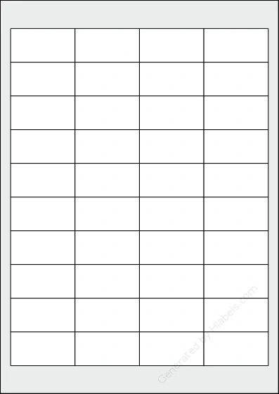TopstickLabels® Topstick-8658 template with 40 rectangular 48.5 x 25.4 millimeter labels per sheet, on A4-size adhesive blank label sheets.