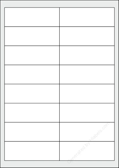 TopstickLabels® Topstick-8710 template with 16 rectangular 97 x 33.8 millimeter labels per sheet, on A4-size adhesive blank label sheets.
