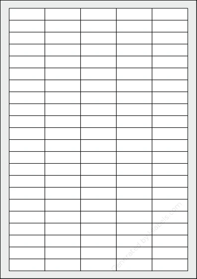 TopstickLabels® Topstick-8727 template with 110 rectangular 38.1 x 12.7 millimeter labels per sheet, on A4-size adhesive blank label sheets.