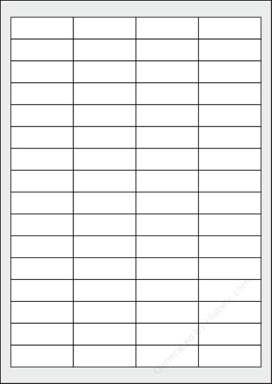 TopstickLabels® Topstick-8730 template with 64 rectangular 48.3 x 16.9 millimeter labels per sheet, on A4-size adhesive blank label sheets.