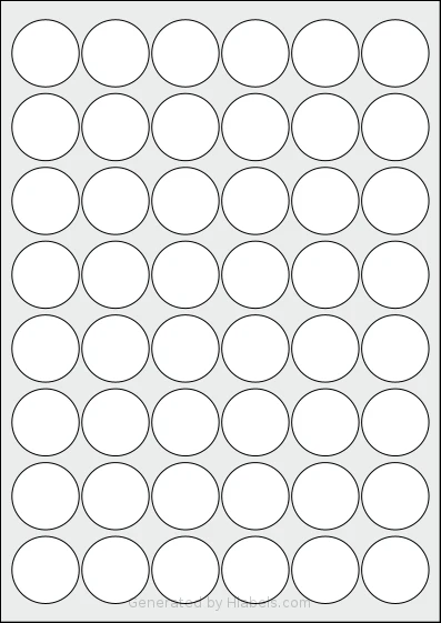 Tower® W116 Template Tower® W116 template with 48 circle labels per sheet, each 32 millimeter in diameter, on A4-size adhesive blank label sheets.