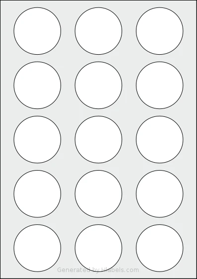 Tower® W117 Template Tower® W117 template with 15 circle labels per sheet, each 50 millimeter in diameter, on A4-size adhesive blank label sheets.