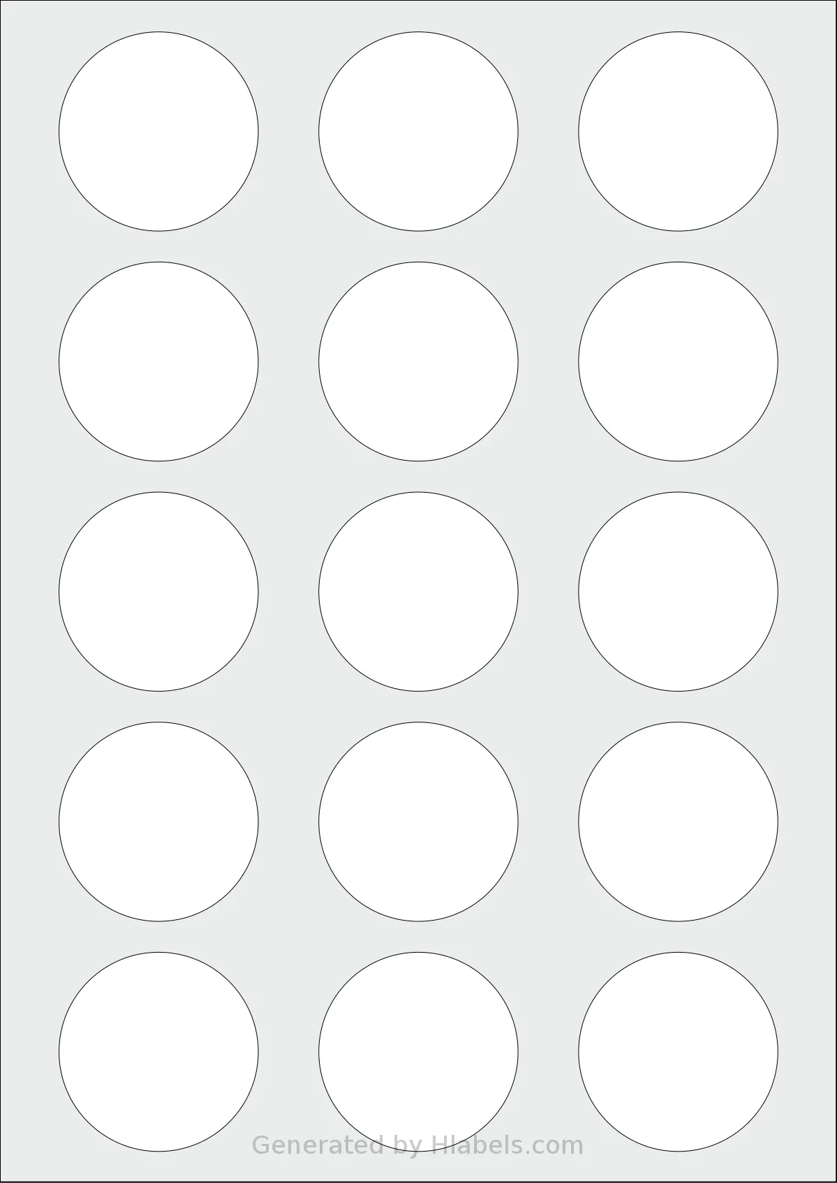 Tower® W117 template with 15 circle labels per sheet, each 50 millimeter in diameter, on A4-size adhesive blank label sheets.