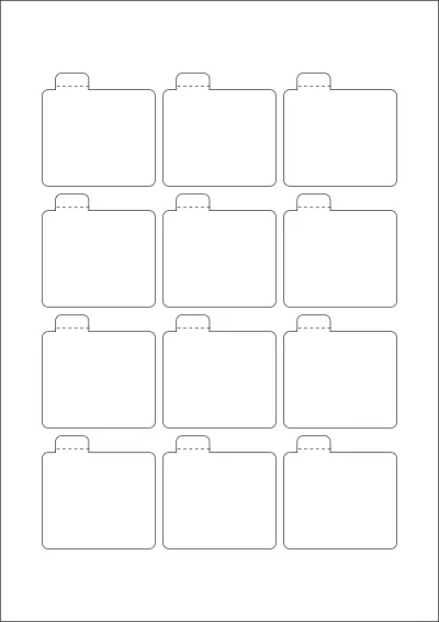 WatsonLabel® LL054054 Template WatsonLabel® LL054054 template with 12 unique shape labels per sheet, on A4-size adhesive blank label sheets.