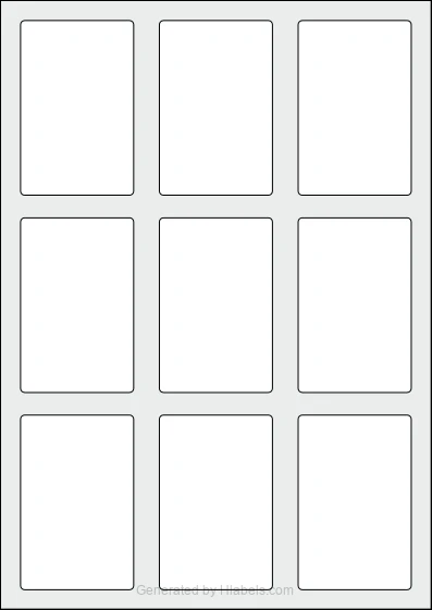 WatsonLabel® LL055085 template with 9 rectangular 55 x 85 millimeter labels per sheet, on A4-size adhesive blank label sheets.