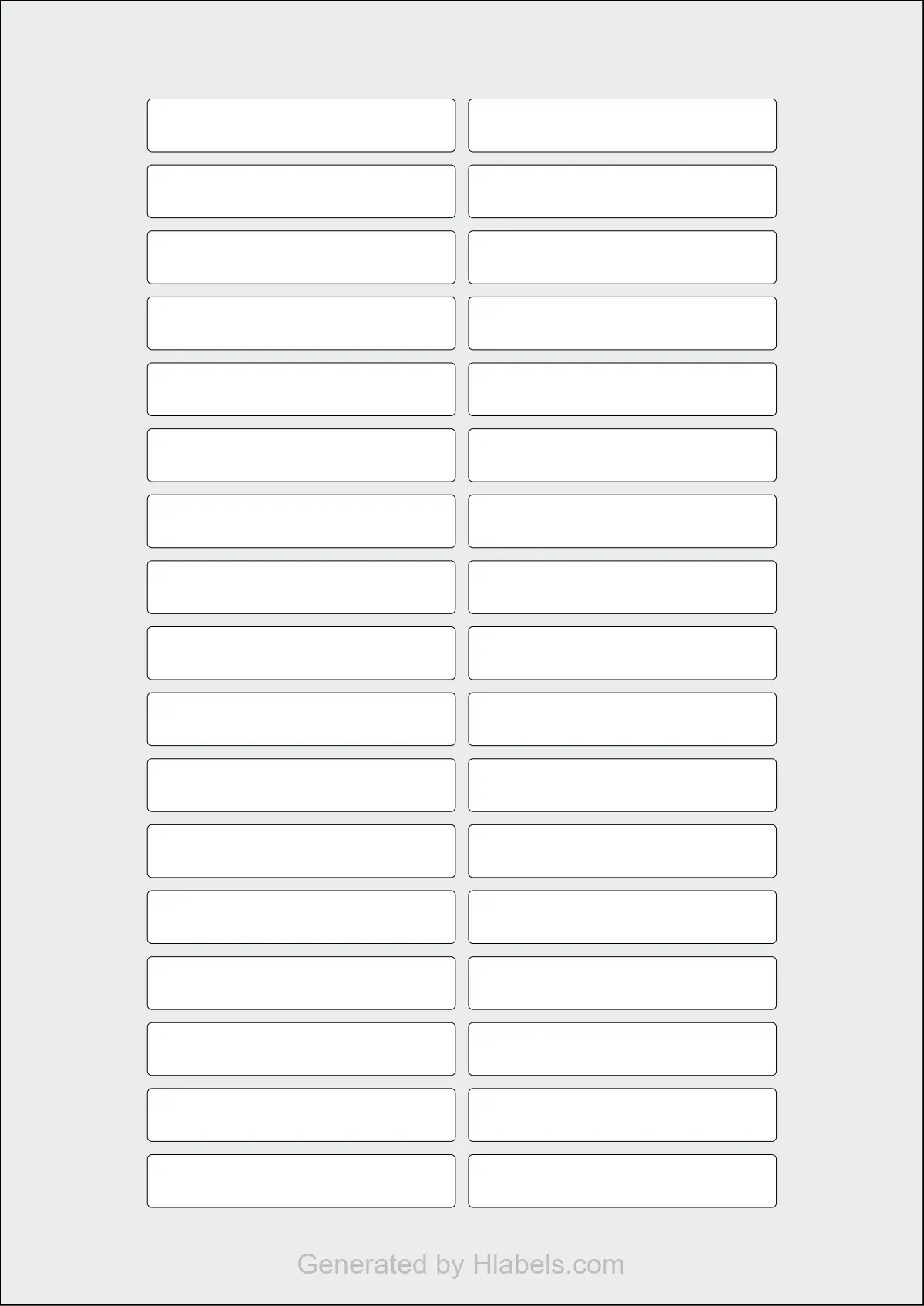 WatsonLabel® LL070012 template with 34 rectangular 70 x 12 millimeter labels per sheet, on A4-size adhesive blank label sheets.