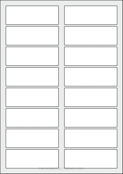 WatsonLabel® LL090032 template with 16 rectangular 90 x 32 millimeter labels per sheet, on A4-size adhesive blank label sheets.