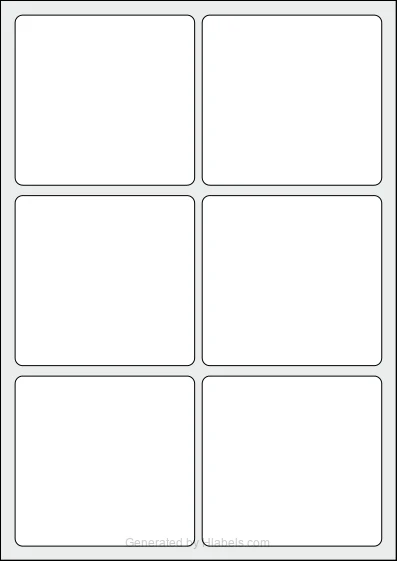 WatsonLabel® LL095090 template with 6 rectangular 95 x 90 millimeter labels per sheet, on A4-size adhesive blank label sheets.