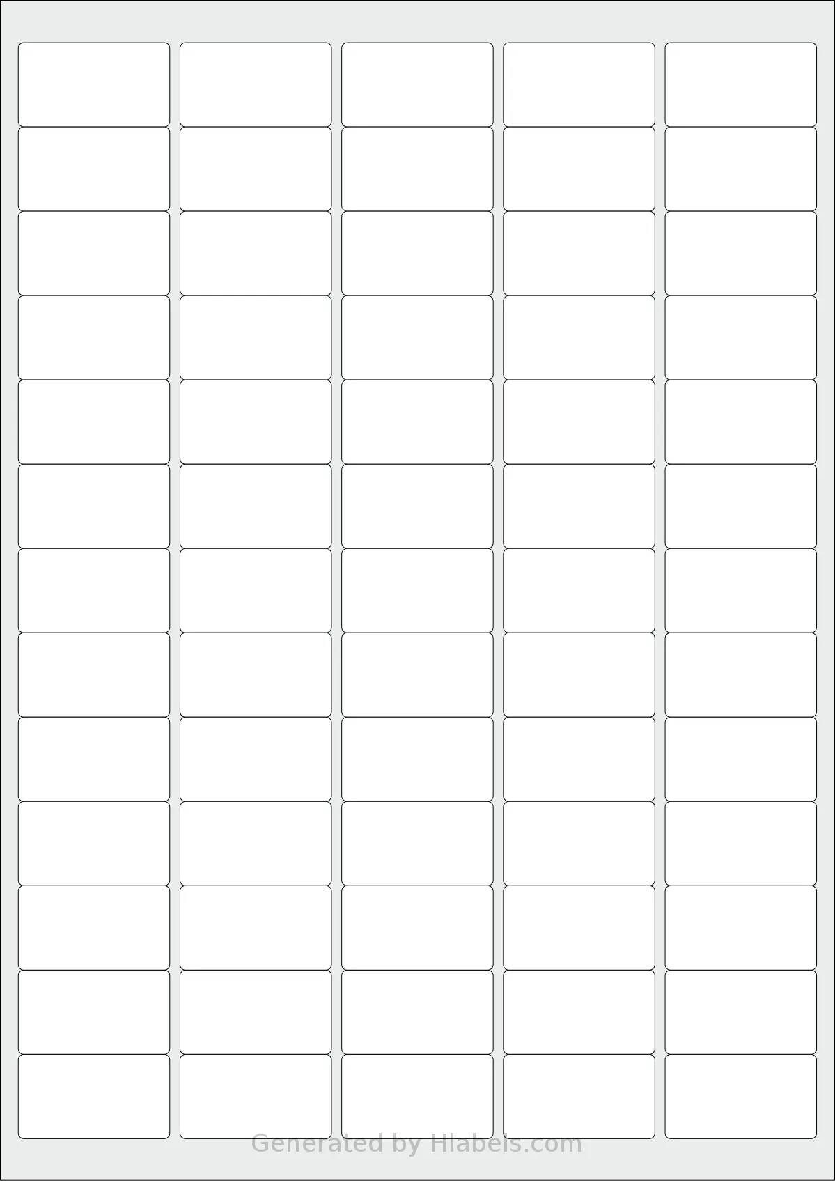 Xerox® 003R93177 template with 65 rectangular 38.1 x 21.2 millimeter labels per sheet, on A4-size adhesive blank label sheets.