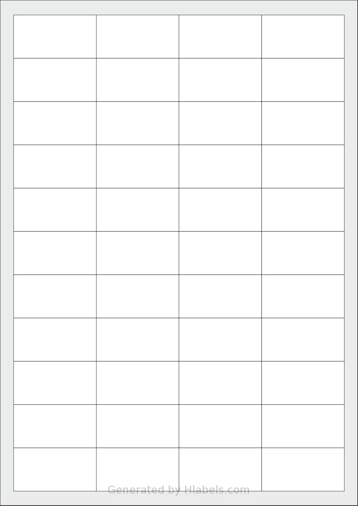 Zolemba® A4-44 template with 44 rectangular 48.5 x 25.4 millimeter labels per sheet, on A4-size adhesive blank label sheets.