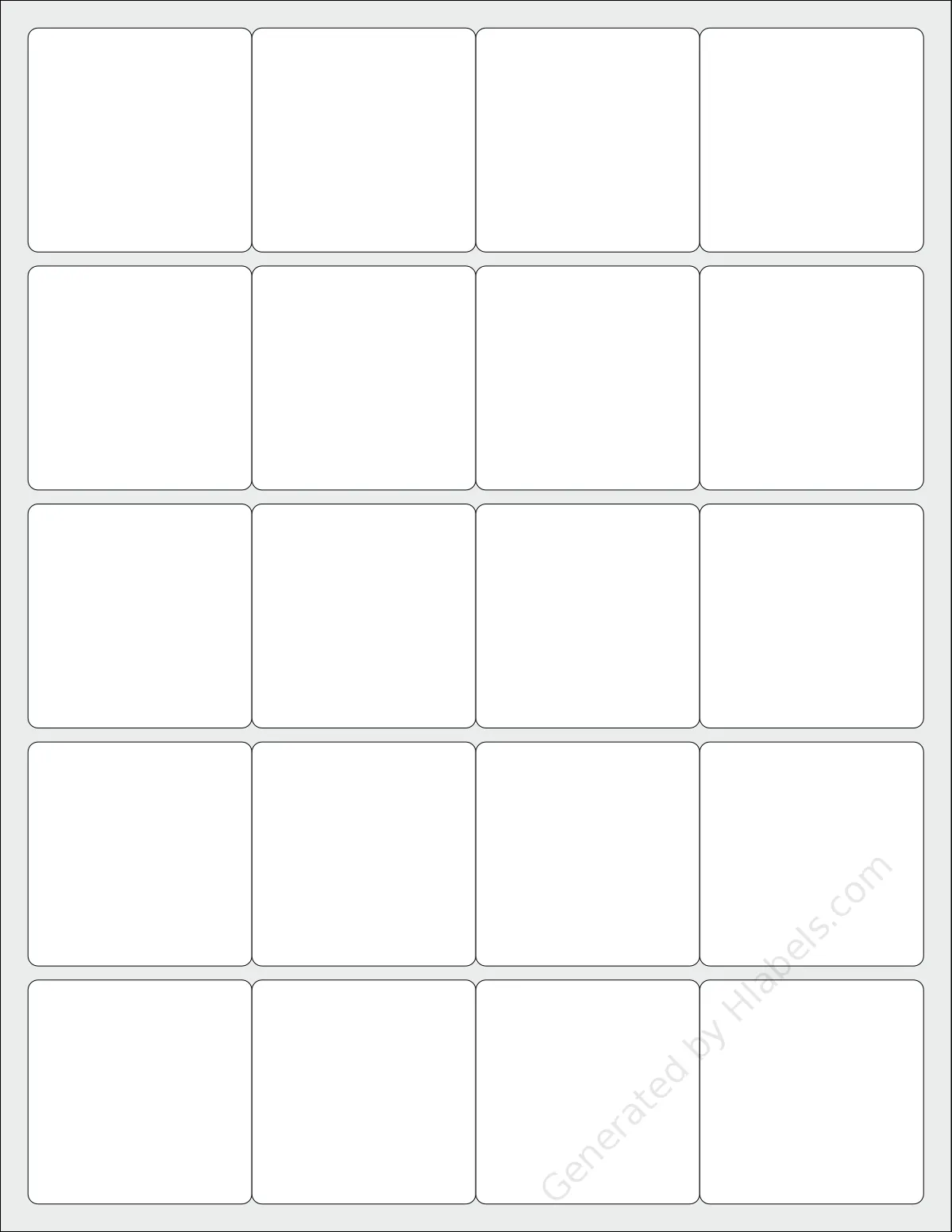 AltroLabels® SLN2020PA-WS template with 20 square 2 x 2 inch labels per sheet, on Letter-size adhesive blank label sheets.
