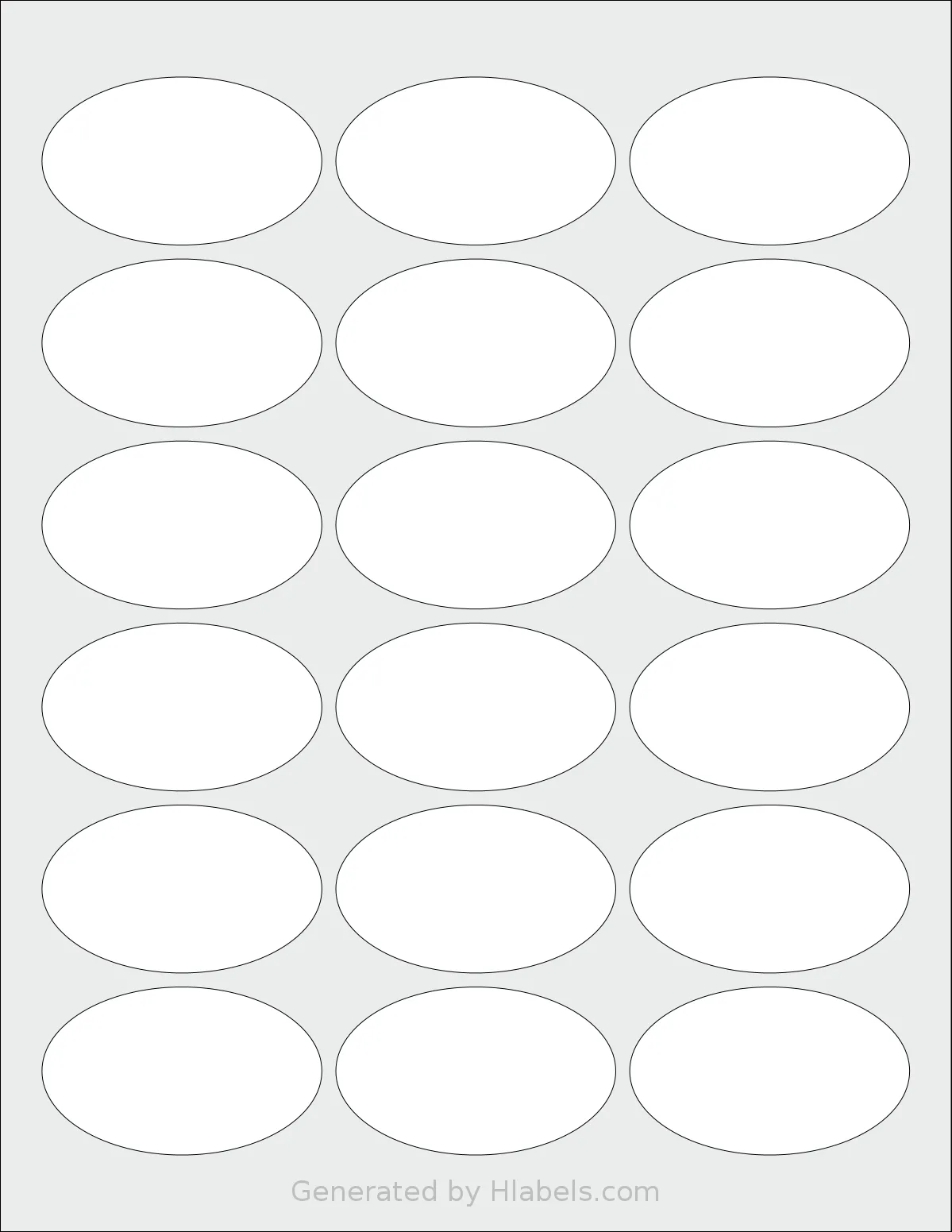 AltroLabels® SLN2515PA-WV template with 18 oval 2.5 x 1.5 inch labels per sheet, on Letter-size adhesive blank label sheets.