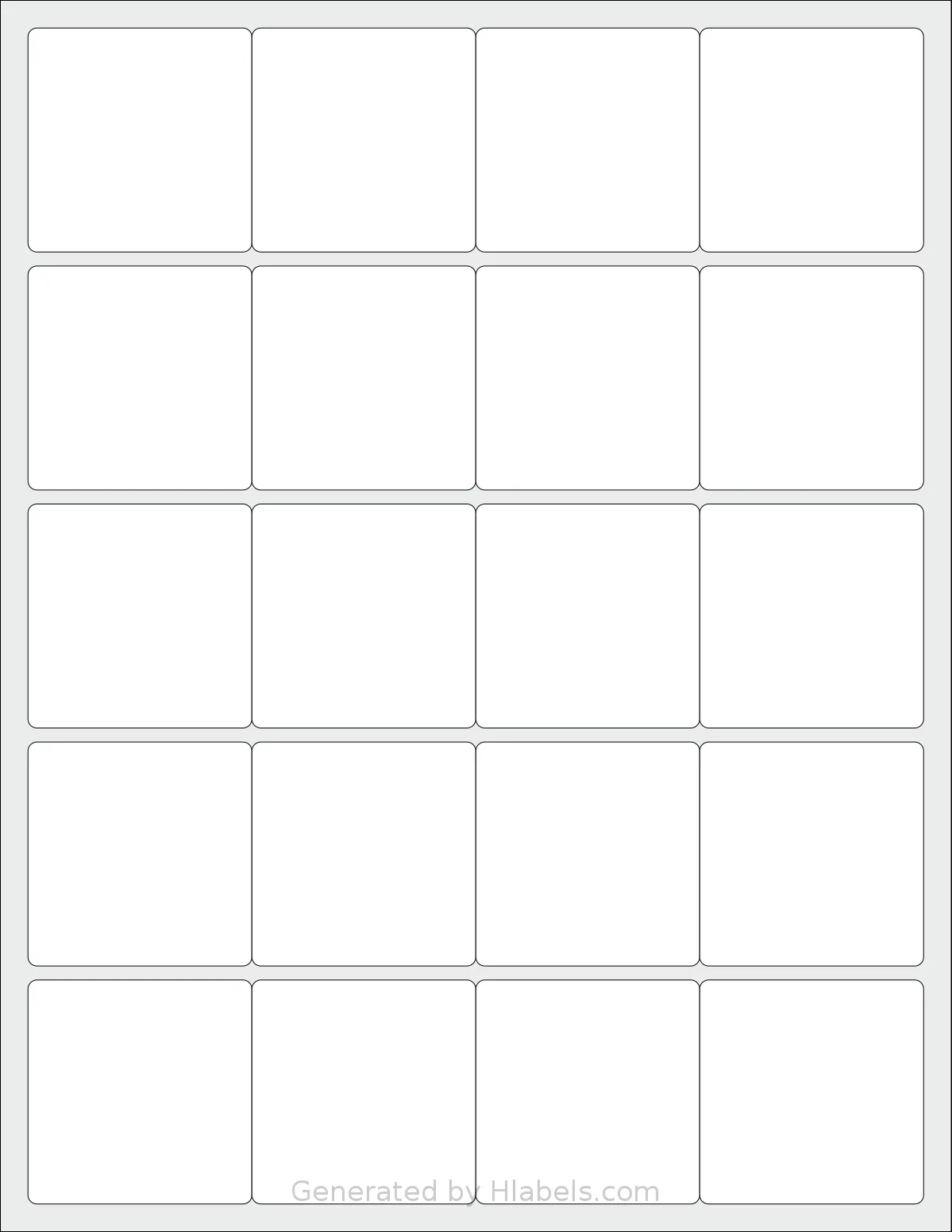 Arlig® 2x2 template with 20 square 2 x 2 inch labels per sheet, on Letter-size adhesive blank label sheets.