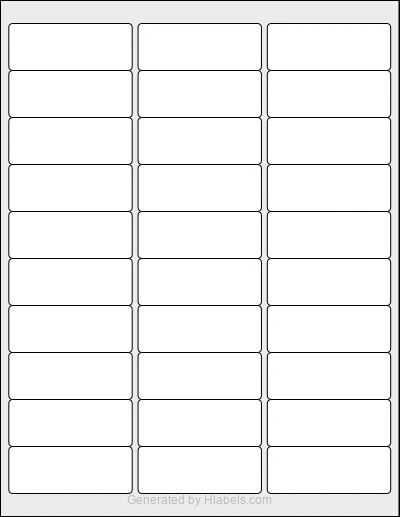 Avery® 18160 template with 30 rectangular 2.625 x 1 inch labels per sheet, on Letter-size adhesive blank label sheets.