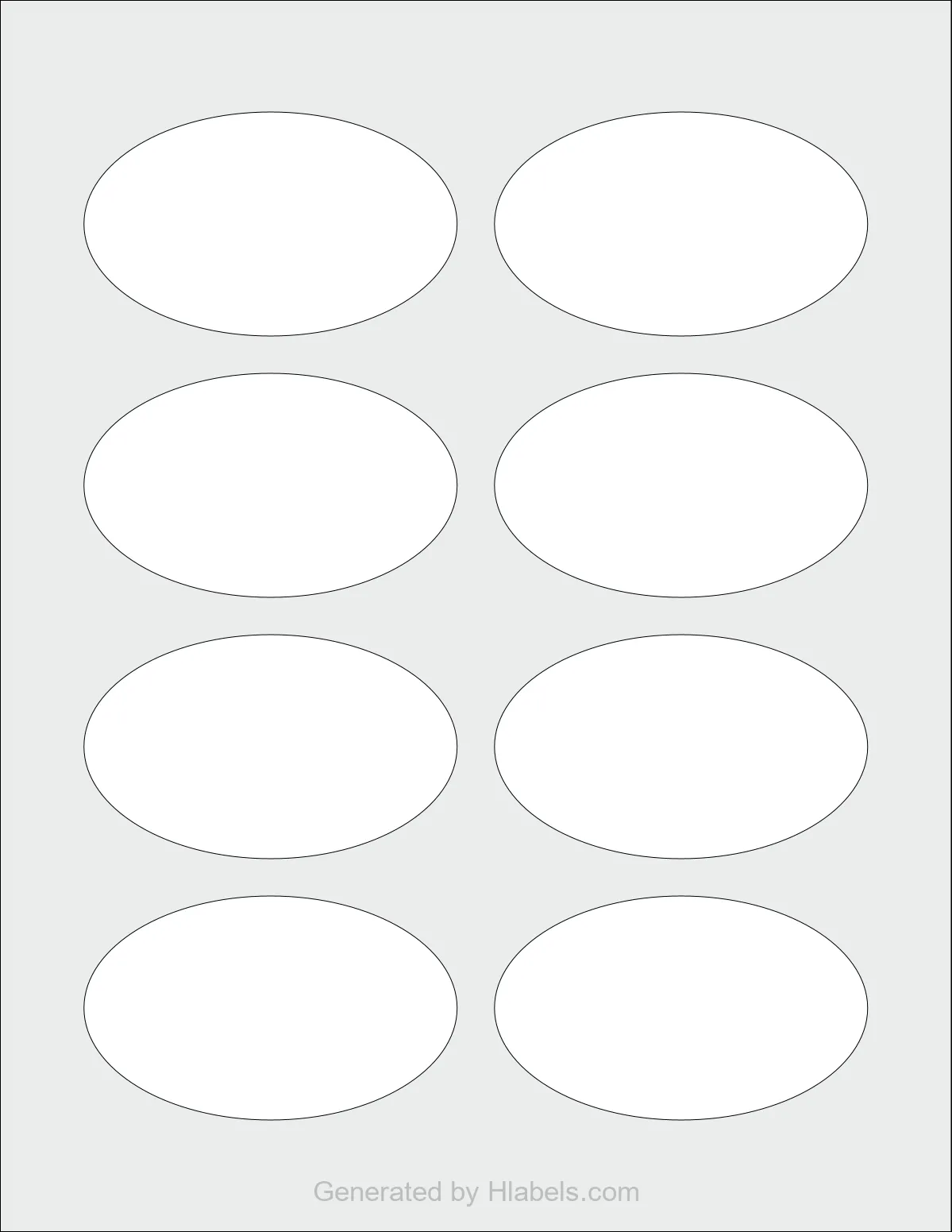Avery® 22570 template with 8 oval 3.333 x 2 inch labels per sheet, on Letter-size adhesive blank label sheets.