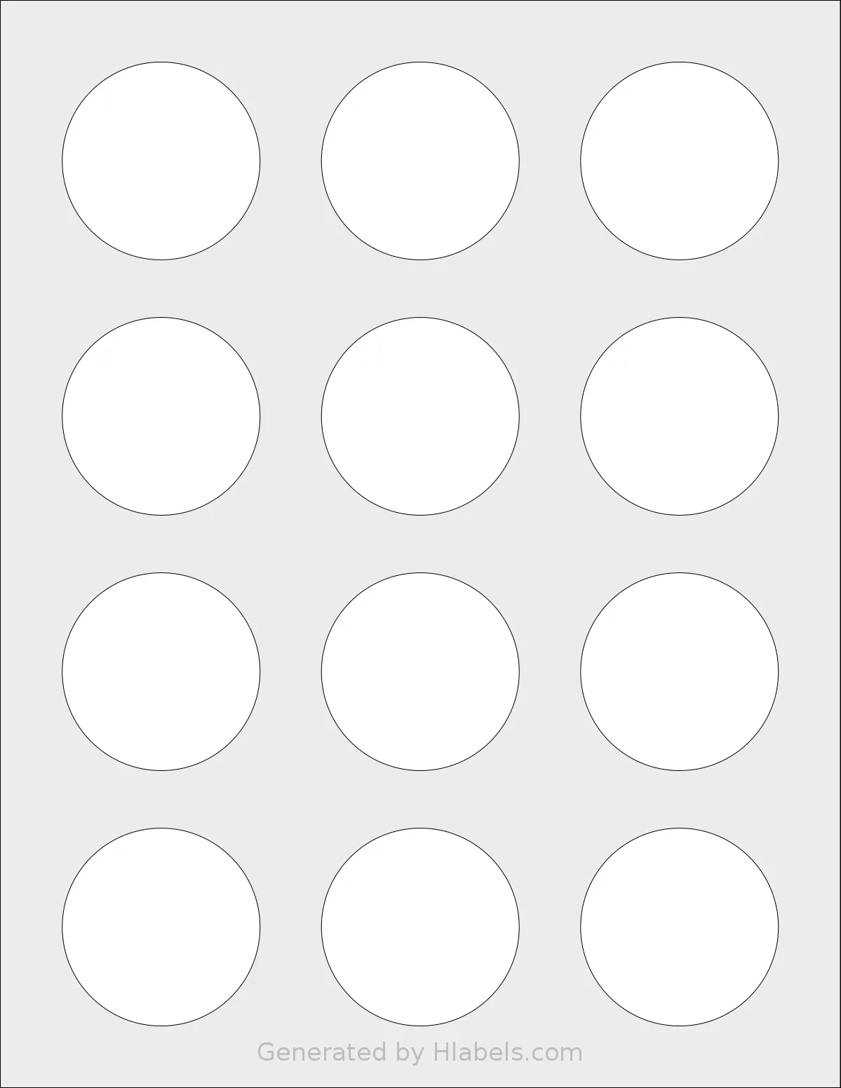 Avery® 22824 template with 12 circle labels per sheet, each 2 inch in diameter, on Letter-size adhesive blank label sheets.