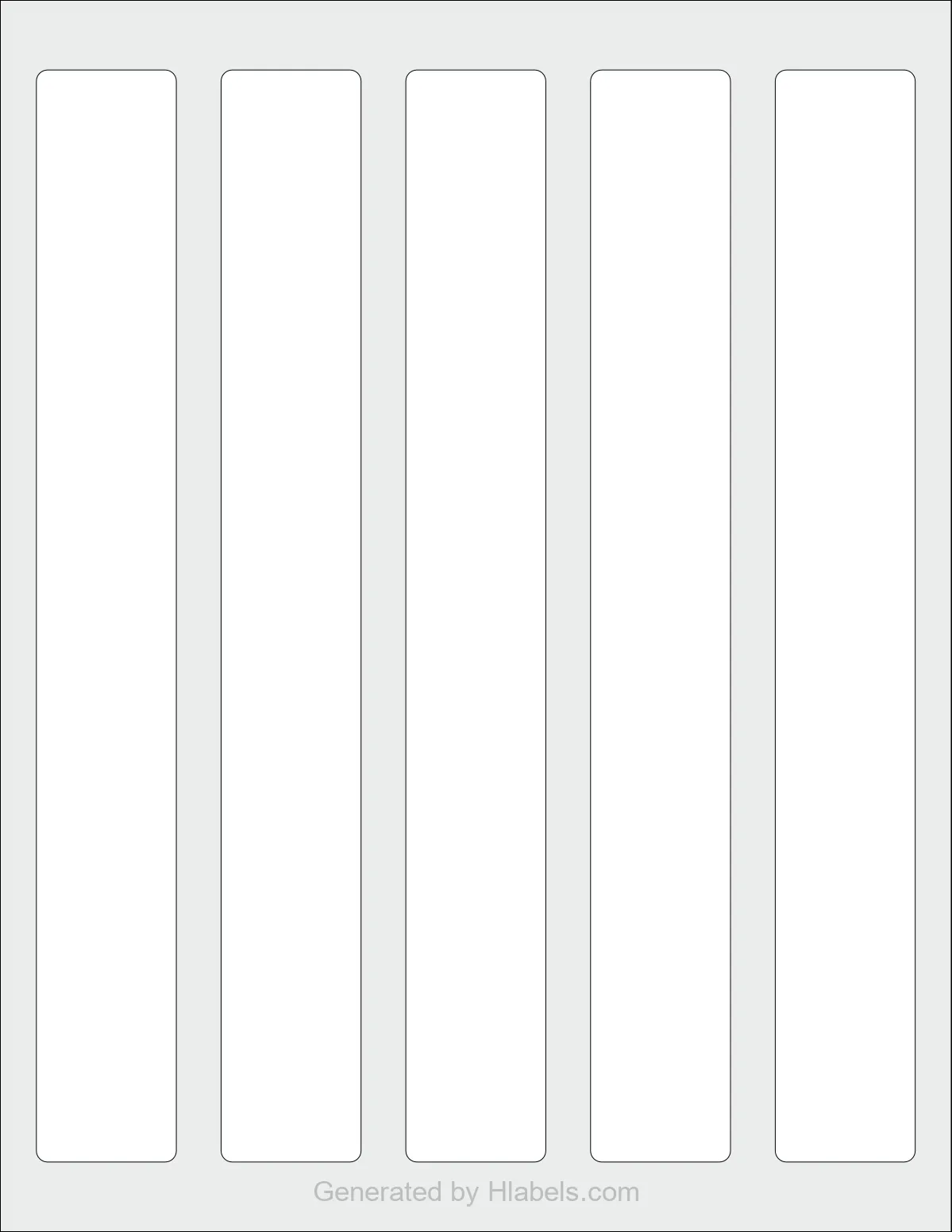 Avery® 22845 template with 5 rectangular 1.25 x 9.75 inch labels per sheet, on Letter-size adhesive blank label sheets.