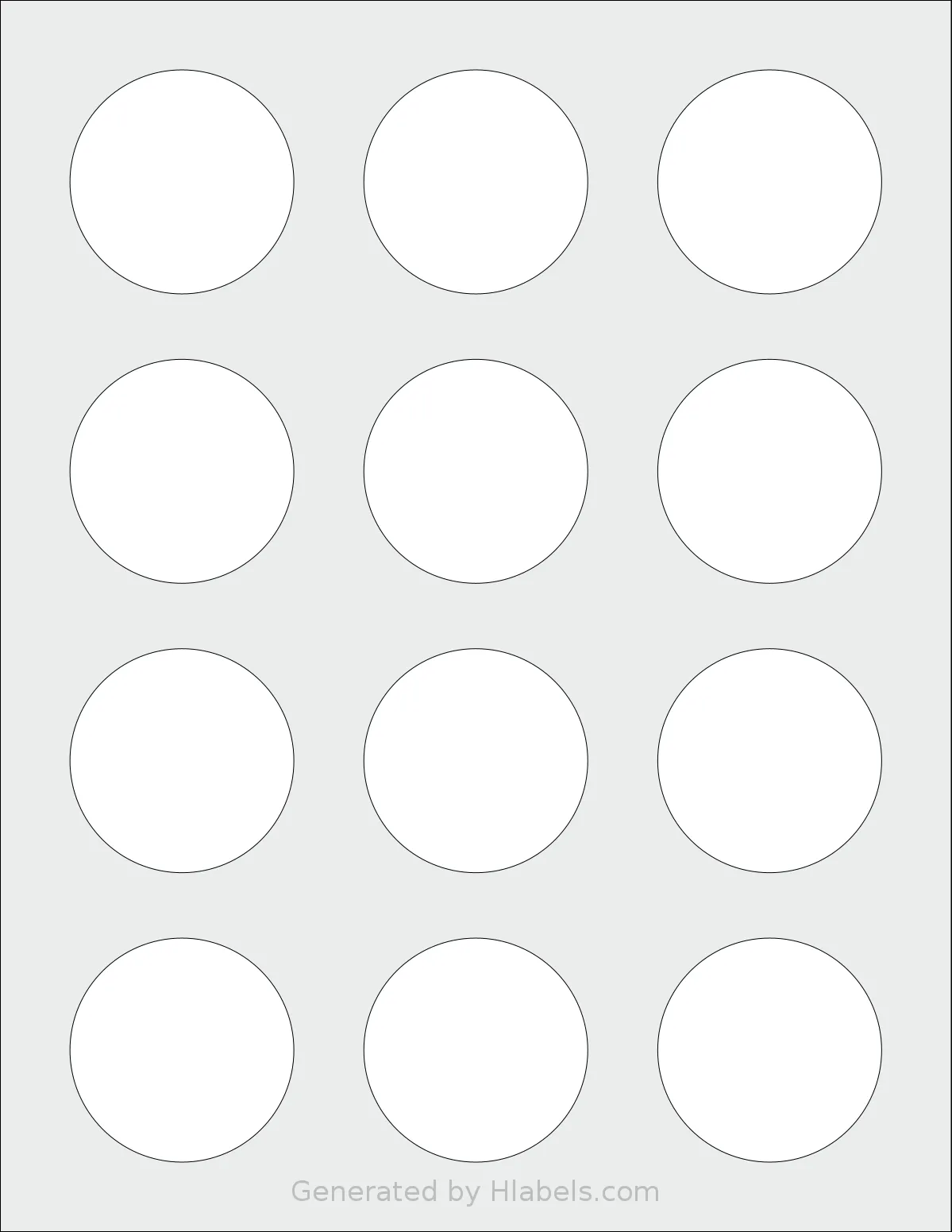 Avery® 22876 template with 12 circle labels per sheet, each 2 inch in diameter, on Letter-size adhesive blank label sheets.