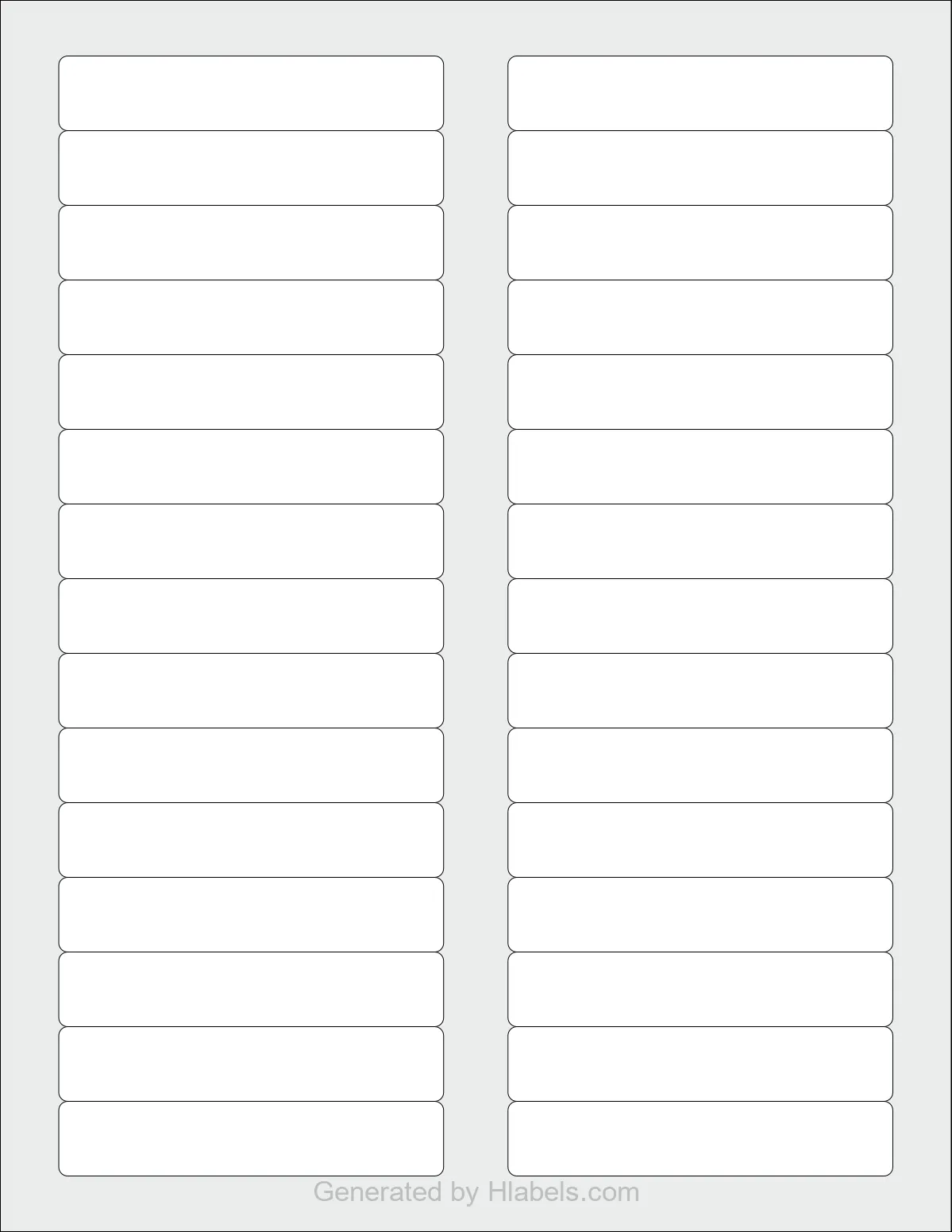 Avery® 5266 template with 30 rectangular 3.4375 x 0.6666 inch labels per sheet, on Letter-size adhesive blank label sheets.