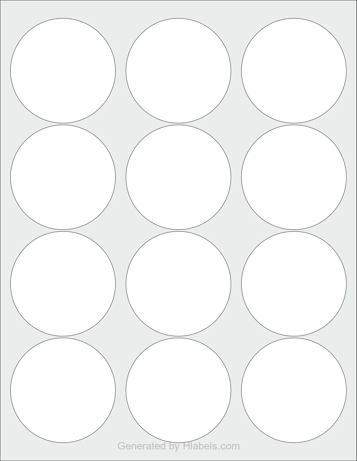 Avery® 5294 template with 12 circle labels per sheet, each 2.5 inch in diameter, on Letter-size adhesive blank label sheets.