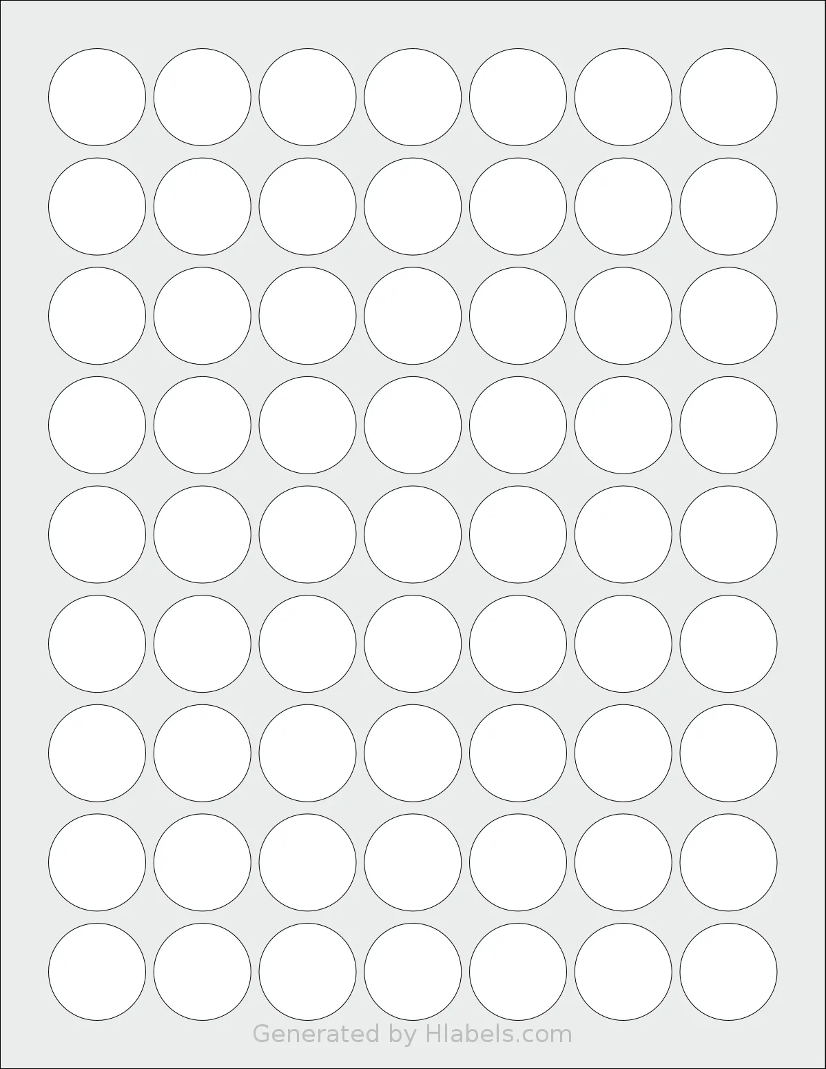 Avery® 6450 template with 63 circle labels per sheet, each 1 inch in diameter, on Letter-size adhesive blank label sheets.