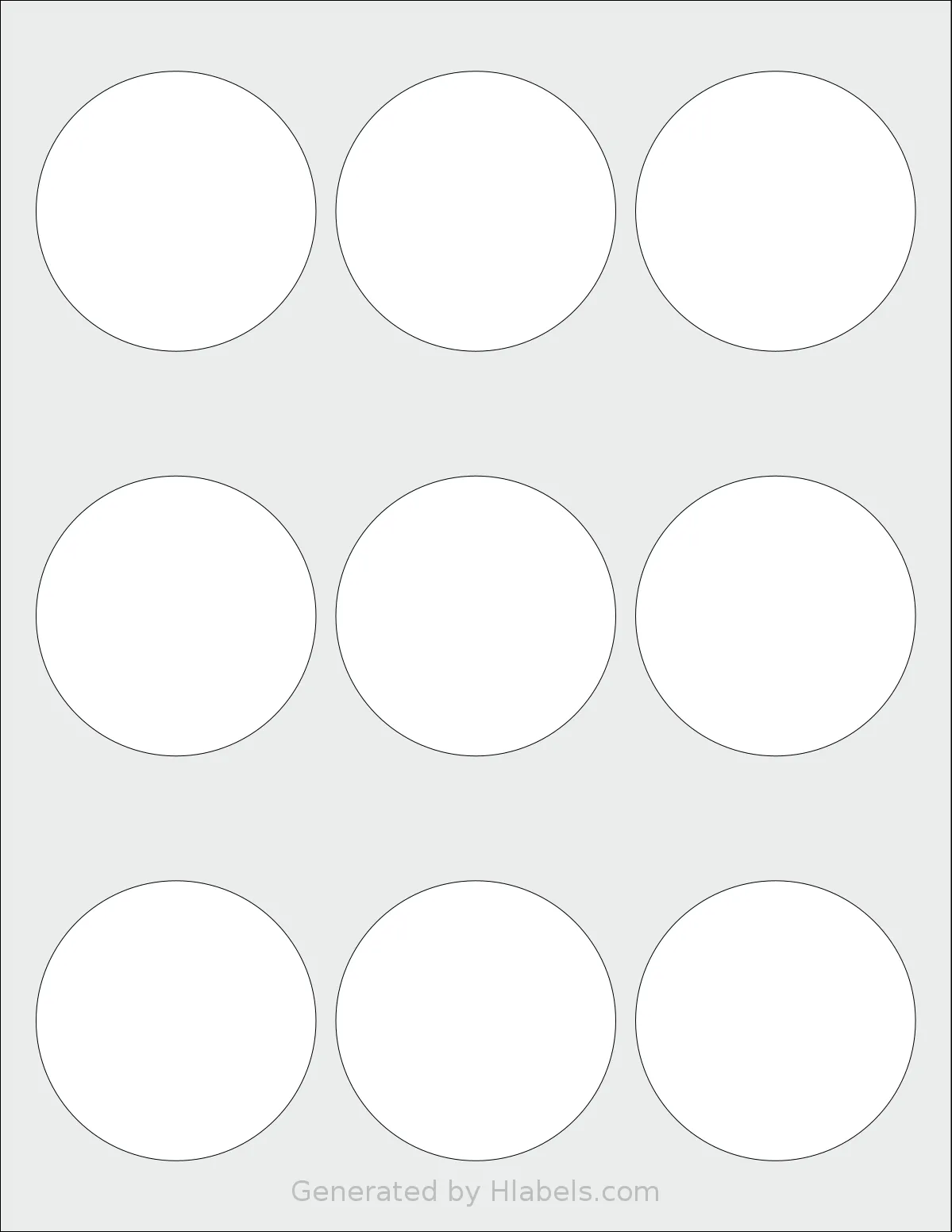 Avery® 80511 template with 9 circle labels per sheet, each 2.5 inch in diameter, on Letter-size adhesive blank label sheets.