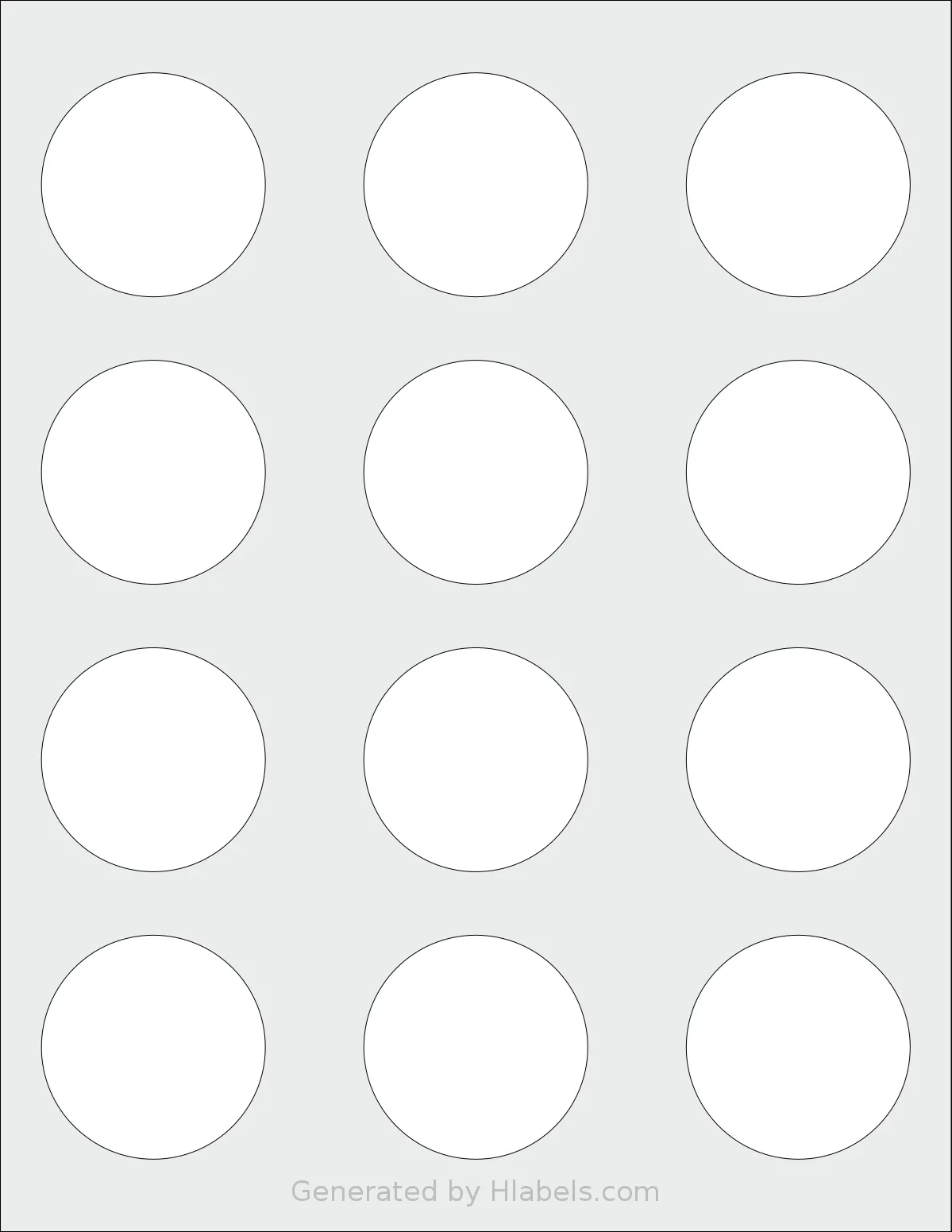Avery® 80512 template with 12 circle labels per sheet, each 2 inch in diameter, on Letter-size adhesive blank label sheets.