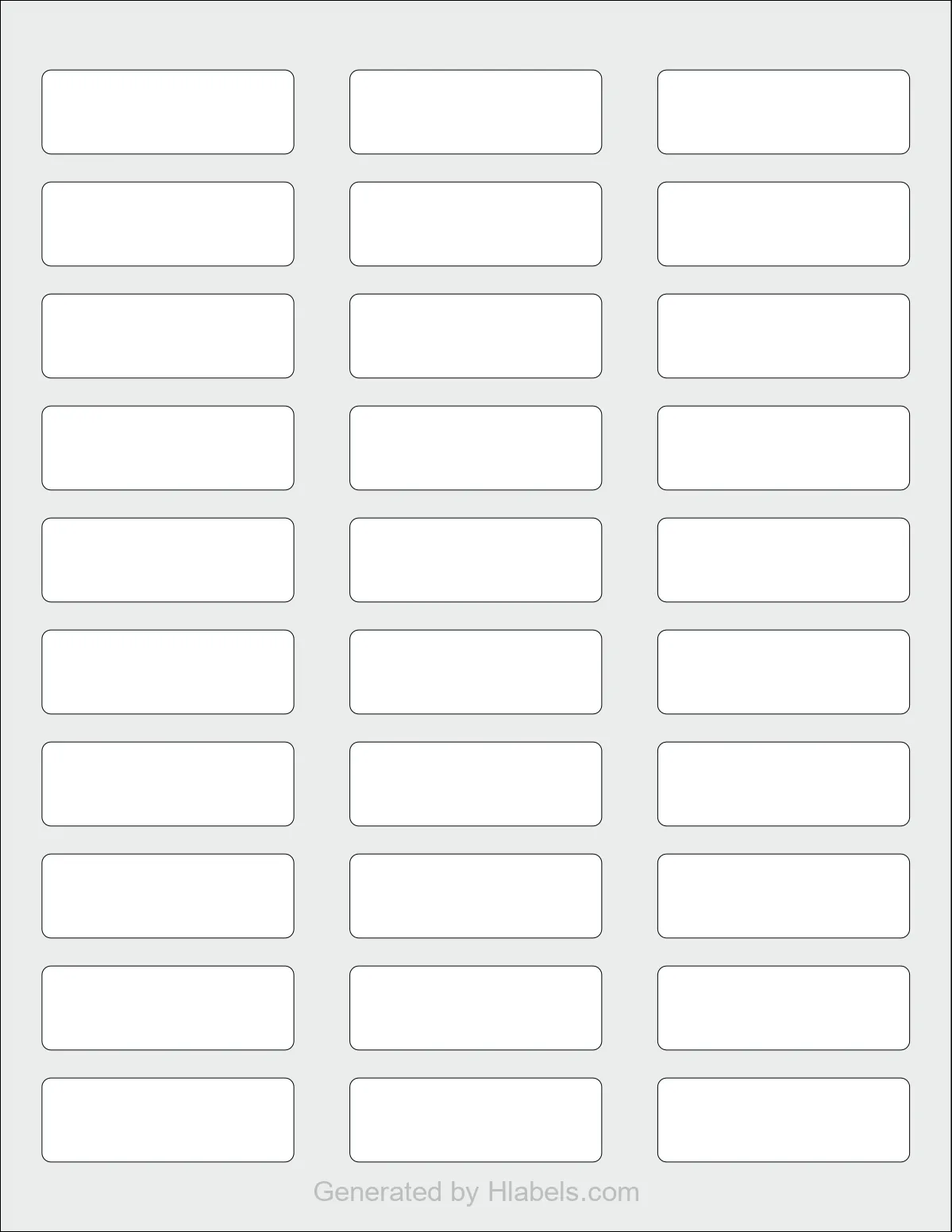 Avery® 8986 template with 30 rectangular 2.25 x 0.75 inch labels per sheet, on Letter-size adhesive blank label sheets.