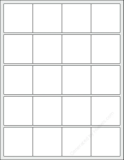 Avery® 94069 template with 20 square 2 x 2 inch labels per sheet, on Letter-size adhesive blank label sheets.